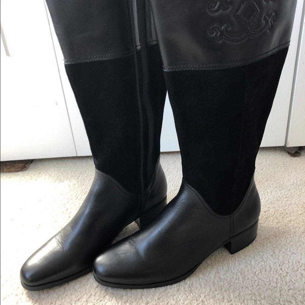 C Wonder BLACK LEATHER & SUEDE Tall Shaft Boots